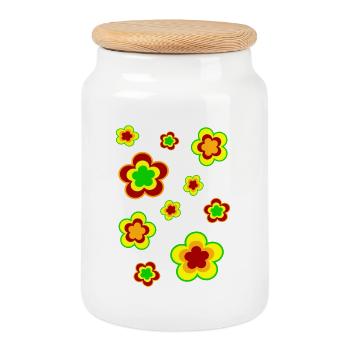 70er Jahre Blume Muster - Keksdose mit Holzdeckel - Weiß - Vorne