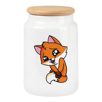 Glücklicher Fuchs - Keksdose mit Holzdeckel - Weiß - Vorne