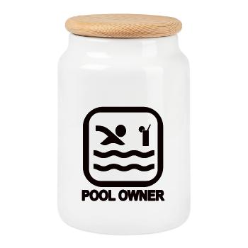 Pool Owner black - Cookie Jar with Wooden Lid - white - Front
