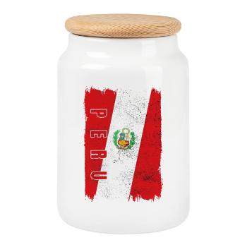 Peru Flag - Cookie Jar with Wooden Lid - white - Front