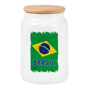 Brasilien Flagge - Keksdose mit Holzdeckel - Weiß - Vorne