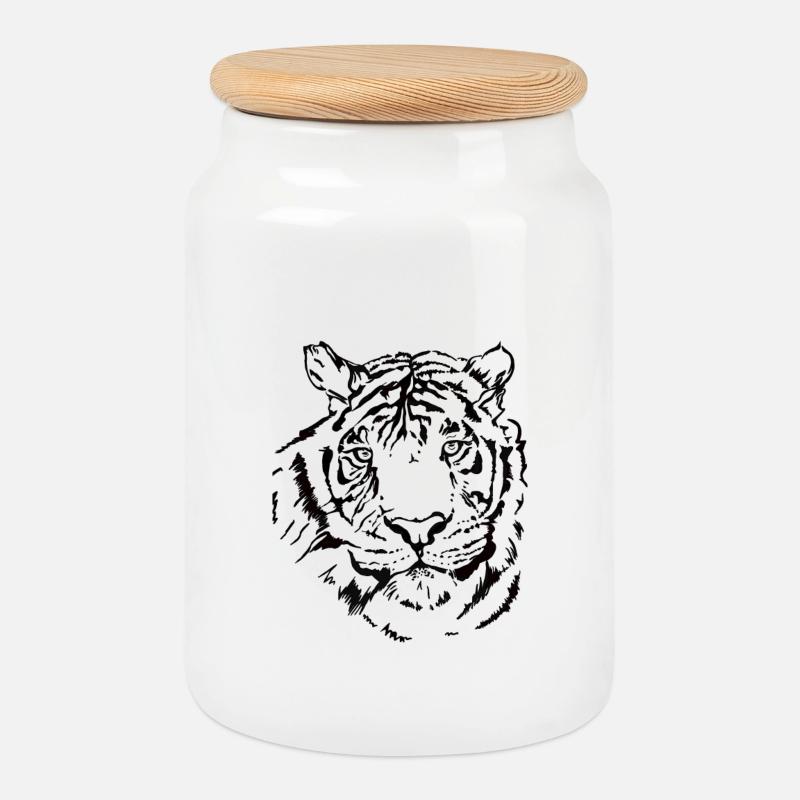 Handgezeichneter Tiger - Keksdose mit Holzdeckel - Weiß