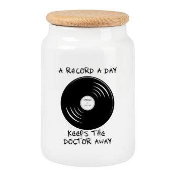 a record a day keeps the doctor away 33 1/3 sketch - Keksdose mit Holzdeckel - Weiß - Vorne