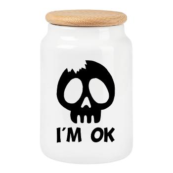 I'm fine (black) - Cookie Jar with Wooden Lid - white - Front