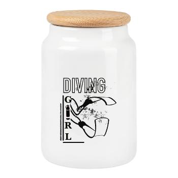 Diving. Girl - Cookie Jar with Wooden Lid - white - Front