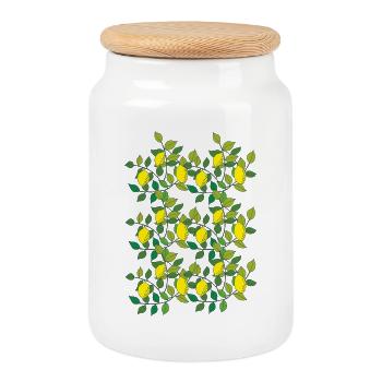 lemon - Cookie Jar with Wooden Lid - white - Front