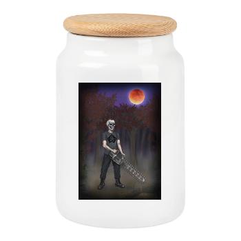 Forest worker, forester, chainsaw, full moon - Cookie Jar with Wooden Lid - white - Front