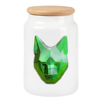 Green Crystal Cat - Cookie Jar with Wooden Lid - white - Front