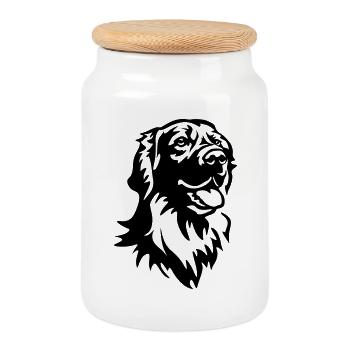 Tête de Hovawart - Boîte à biscuits avec couvercle en bois - blanc - Devant