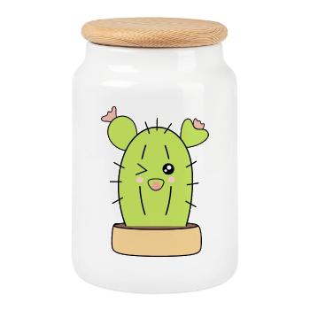 Kawaii Kaktus, Kakteen, Sukkulenten, Pflanze cute - Keksdose mit Holzdeckel - Weiß - Vorne