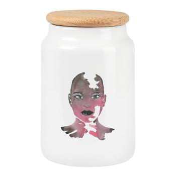 Zerrissenes pinkes Aquarellporträt - Keksdose mit Holzdeckel - Weiß - Vorne