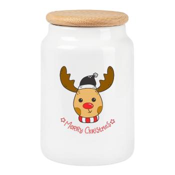 Cute Rudolph Reindeer Christmas Design - Cookie Jar with Wooden Lid - white - Front