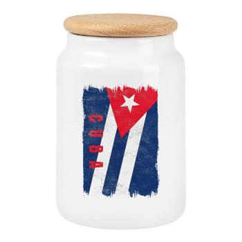 Drapeau de Cuba - Boîte à biscuits avec couvercle en bois - blanc - Devant
