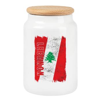 Libanon Vintage Flagge - Keksdose mit Holzdeckel - Weiß - Vorne