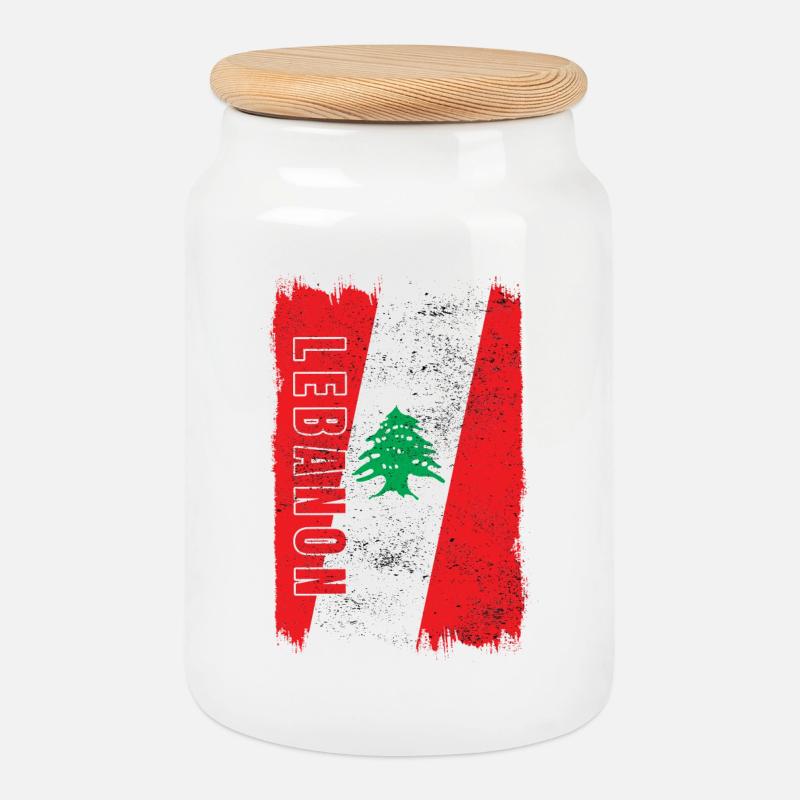 Libanon Vintage Flagge - Keksdose mit Holzdeckel - Weiß