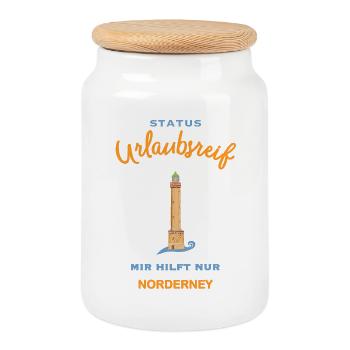 Norderneyer Leuchtturm, Urlaubsreif, Nordsee - Keksdose mit Holzdeckel - Weiß - Vorne