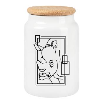 Rhinoceros in geometric design - Cookie Jar with Wooden Lid - white - Front