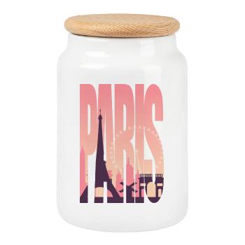Pink Paris Silhouette - Cookie Jar with Wooden Lid - white - Front