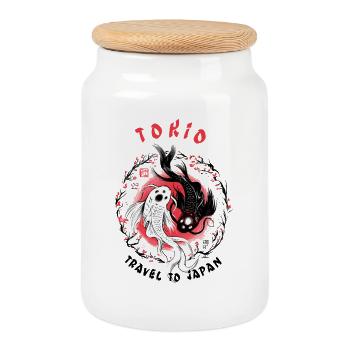 Tokyo Japan Koi Fish - Cookie Jar with Wooden Lid - white - Front