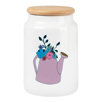 Watering can purple - Cookie Jar with Wooden Lid - white - Front