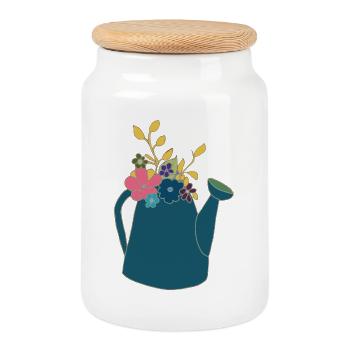 Arrosoir bleu - Boîte à biscuits avec couvercle en bois - blanc - Devant