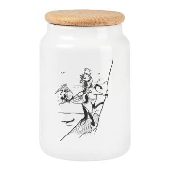 Cliff ascent — graphic silhouette - Cookie Jar with Wooden Lid - white - Front