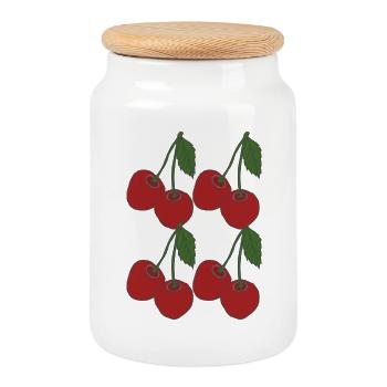 Cherries 4-fold - Cookie Jar with Wooden Lid - white - Front