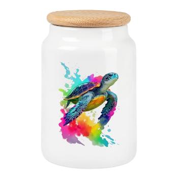 Sea turtle - Cookie Jar with Wooden Lid - white - Front