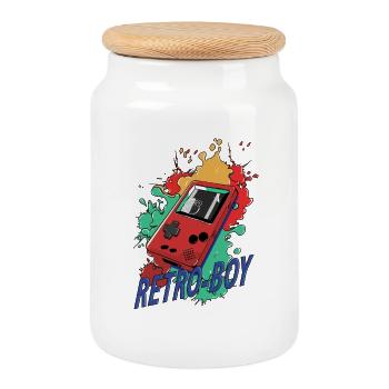 Retro-Boy Game Konsole - Keksdose mit Holzdeckel - Weiß - Vorne