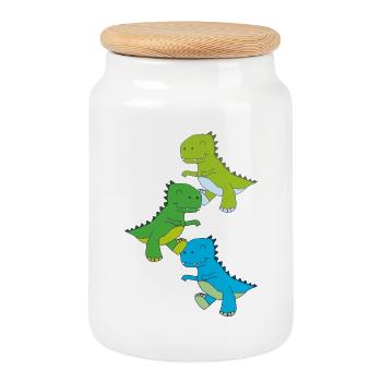 Dino Dance - Cookie Jar with Wooden Lid - white - Front