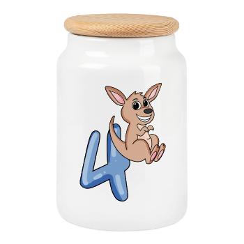 4th birthday motif kangaroo - four years - Cookie Jar with Wooden Lid - white - Front