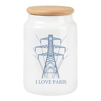 Ironic I love Paris Eiffel Tower as a power pole - Cookie Jar with Wooden Lid - white - Front