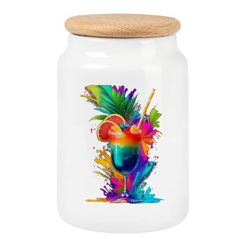 Cocktail Tropical - Cookie Jar with Wooden Lid - white - Front