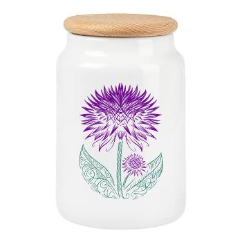 Thistle purple Thistle - Cookie Jar with Wooden Lid - white - Front