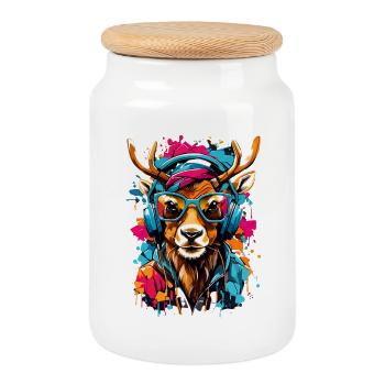 Renne cool - Boîte à biscuits avec couvercle en bois - blanc - Devant