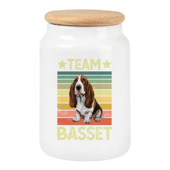 Dog Basset Hound - Cookie Jar with Wooden Lid - white - Front