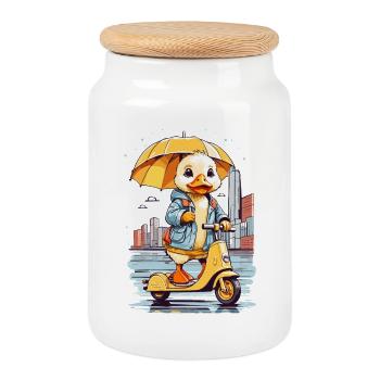 Canard au rouleau - Boîte à biscuits avec couvercle en bois - blanc - Devant
