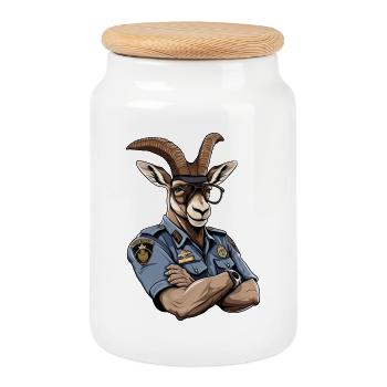 Police Capricorn - Cookie Jar with Wooden Lid - white - Front