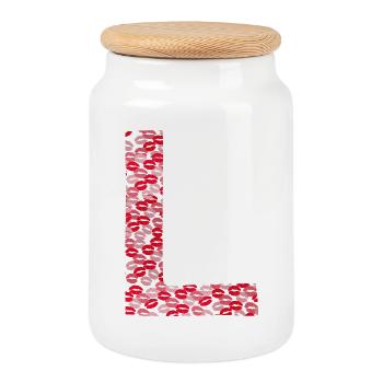 t-shirt kisses - Letter L - Cookie Jar with Wooden Lid - white - Front