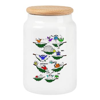 Des oiseaux colorés sur des branches en hiver - Boîte à biscuits avec couvercle en bois - blanc - Devant
