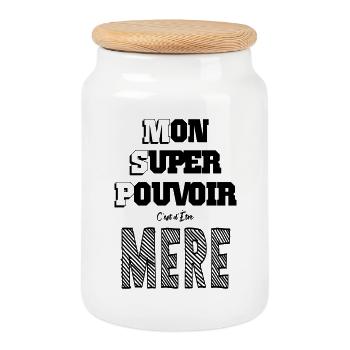Mon Super Pouvoir Etre Mère Maman - Boîte à biscuits avec couvercle en bois - blanc - Devant