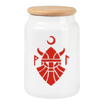 Rotes Wikinger-Krieger-Symbol - Keksdose mit Holzdeckel - Weiß - Vorne