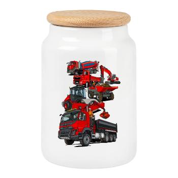 Construction site vehicles - Cookie Jar with Wooden Lid - white - Front
