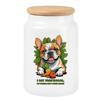 Bouledogue végétalien - Boîte à biscuits avec couvercle en bois - blanc - Devant