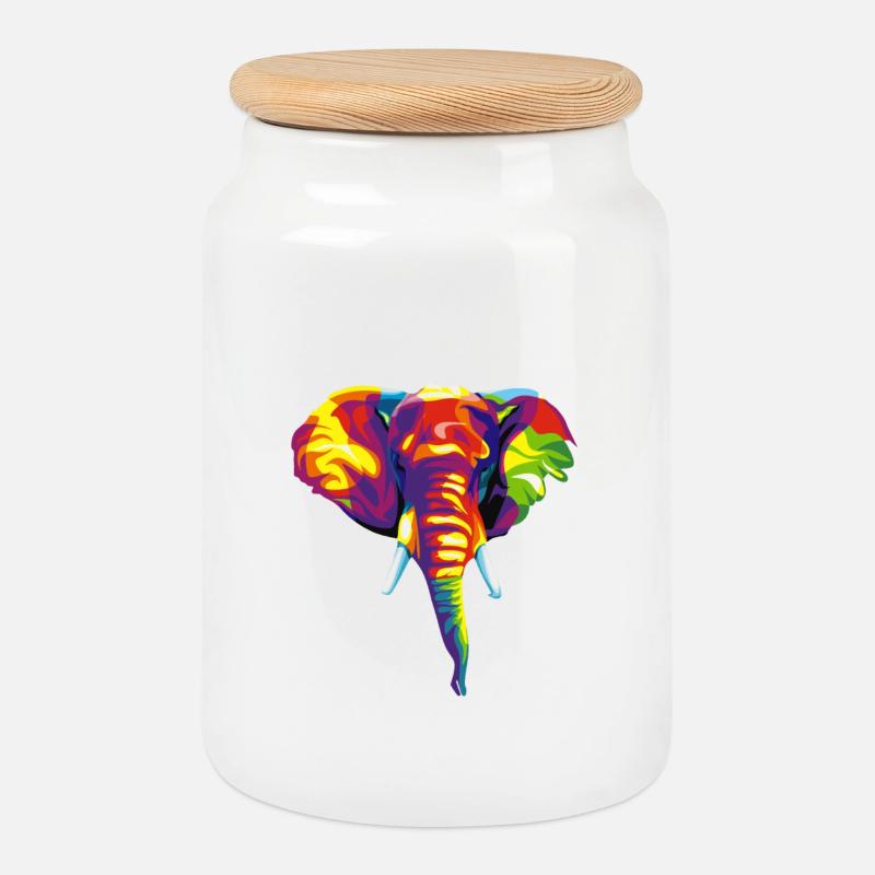 Elefant mit buntem abstraktem Motiv. - Keksdose mit Holzdeckel - Weiß