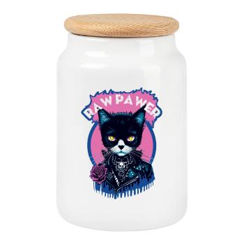 Gothic Katze - Keksdose mit Holzdeckel - Weiß - Vorne