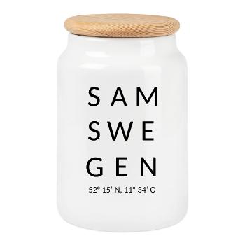 Samswegen schwarz - Keksdose mit Holzdeckel - Weiß - Vorne