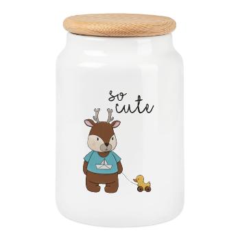 So Cute – Reh mit Entchen 🦌💛 - Keksdose mit Holzdeckel - Weiß - Vorne