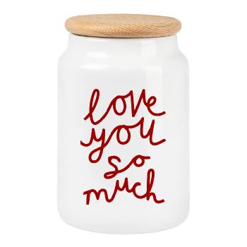Handgeschriebenes Love You So Much Design - Keksdose mit Holzdeckel - Weiß - Vorne