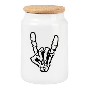 Rock'n'Roll- oder Heavy-Metal-Handzeichen * - Keksdose mit Holzdeckel - Weiß - Vorne
